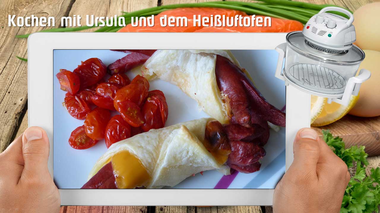 Würstchen im Schlafrock mit Käse – Heißluftofen Rezept