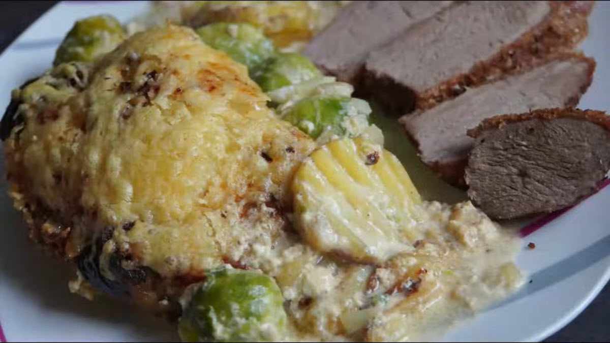 Rosenkohl-Kartoffel-Auflauf & Entenbrust einfach aus der Heißluftfritteuse -00